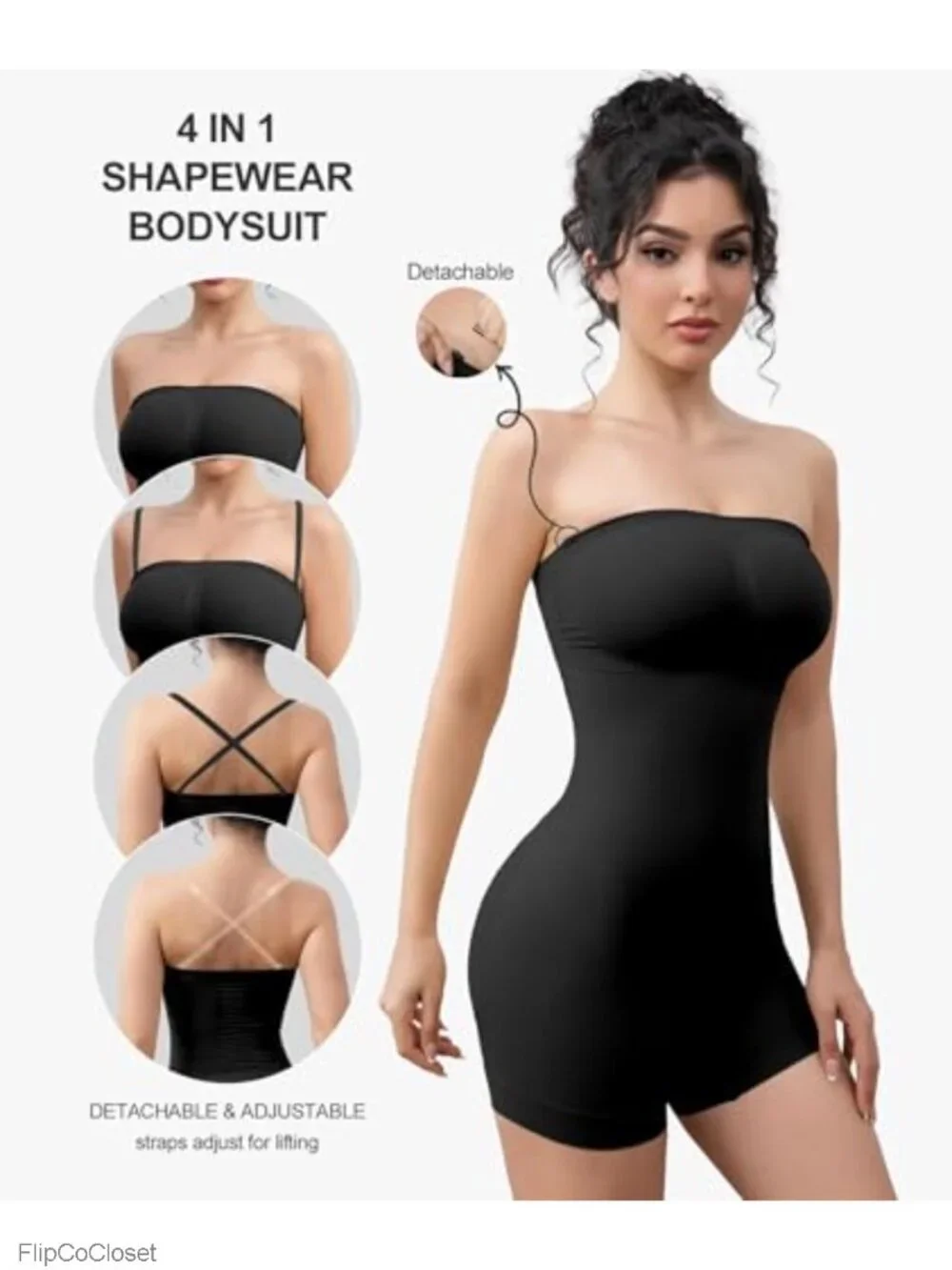 Strapless Shapewear Bodysuit Tummy Control Seamless Body Shaper Removable Straps_3